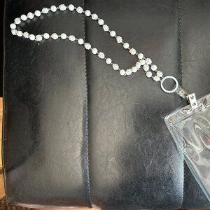 Vintage Floral Beaded Lanyard or Keychain - White and Silver Handmade, Upcycled